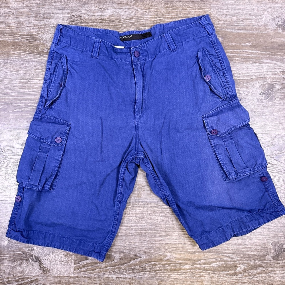 VTG Y2K Rocawear Men's Cargo‎ Shorts 40 Ripstop Relaxed Fit Baggy Grunge Hip Hop
